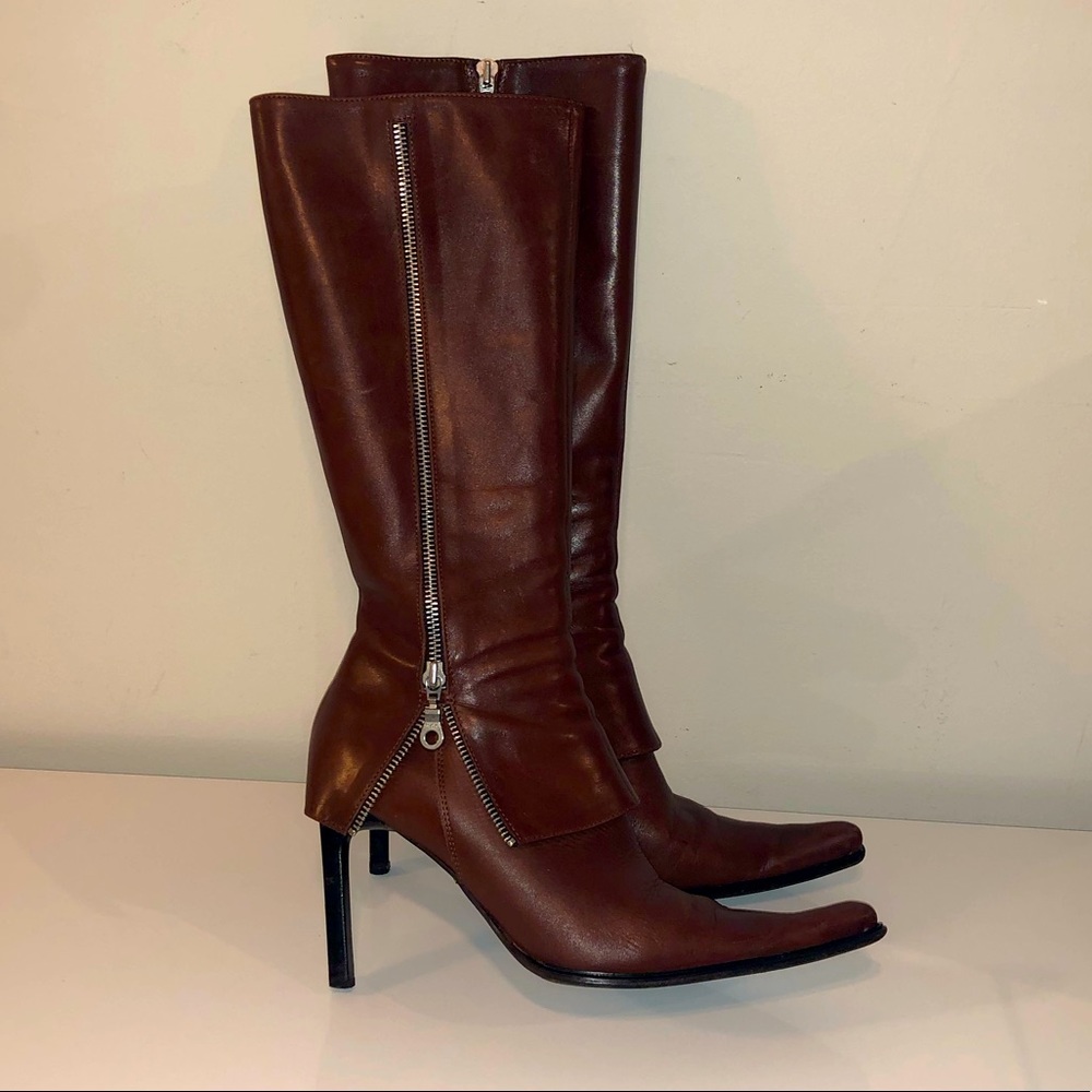 Leather zip up boots